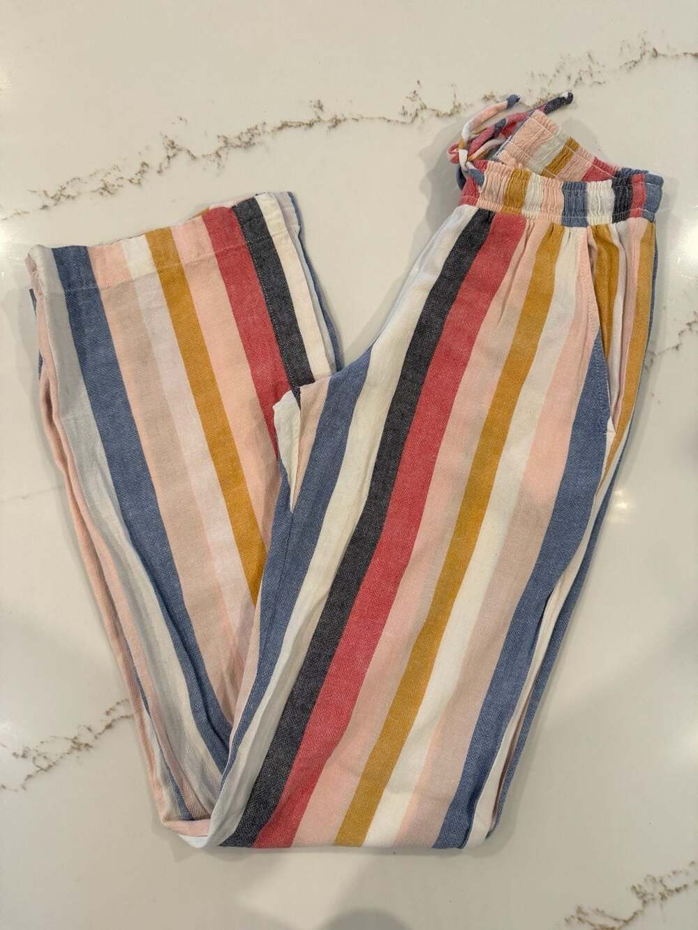 Bella Dahl Side Slit Wide Leg Striped Linen Blend Pants Size XS